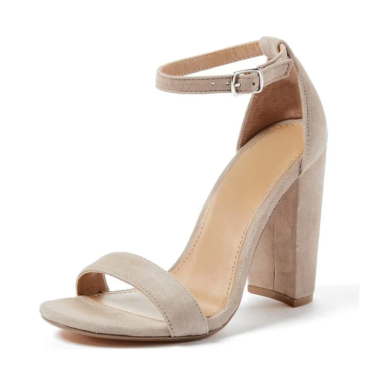 Taupe Chunky Heel Ankle Strap Sandals Vdcoo
