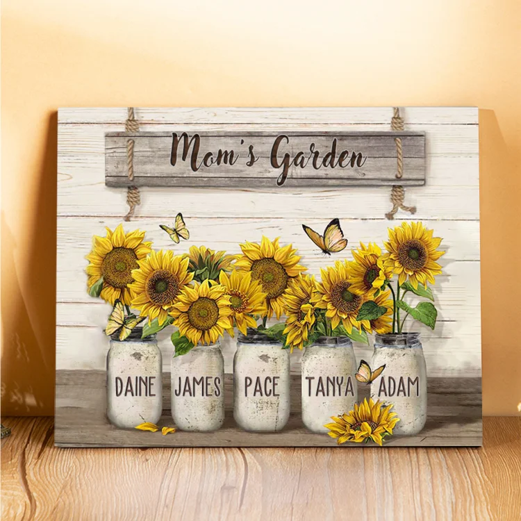 5 Names - Personalized Wooden Plaque Sunflowers Customized with Text Home Decoration Gift for Mother/Grandma