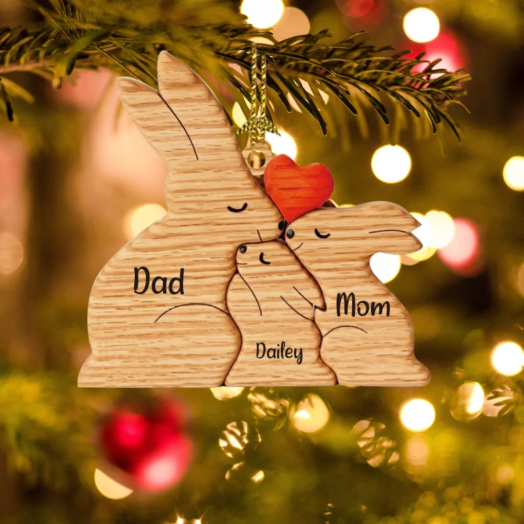 Ornements de Noël en Bois de Lapin avec 3 Prénoms Personnalisés pour Famille Jessemade FR