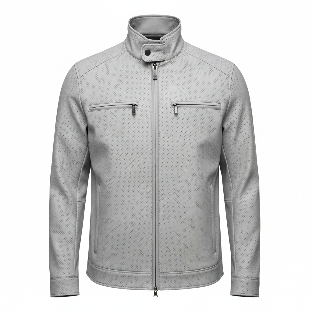 thesupersurf Gray Perforated Leather Jacket with Zipper Pockets