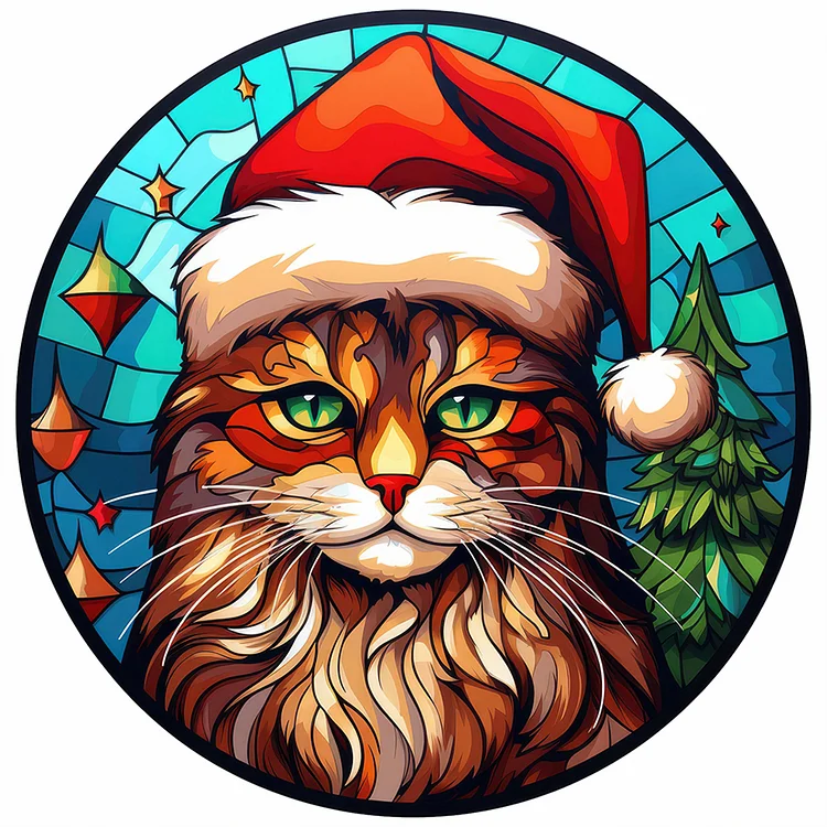 Christmas Cat Glass Painting 30*30CM(Canvas) Full Round Drill Diamond Painting gbfke