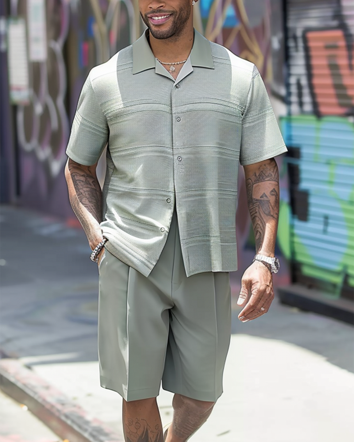 Solid Color Casual Shorts Suit main image 0