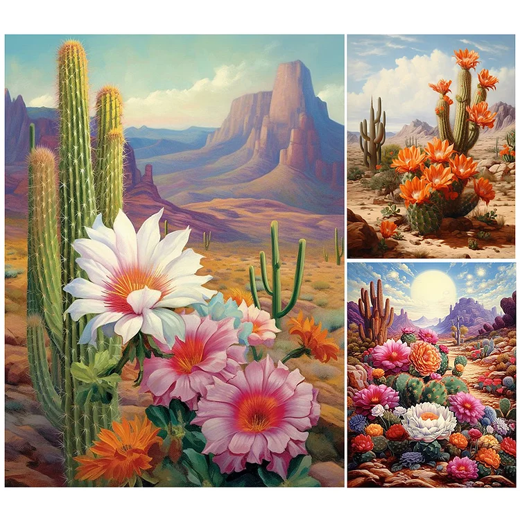 3pcs/Set Desert Cactus Flowers - Full Round - Diamond Painting (30*40cm)