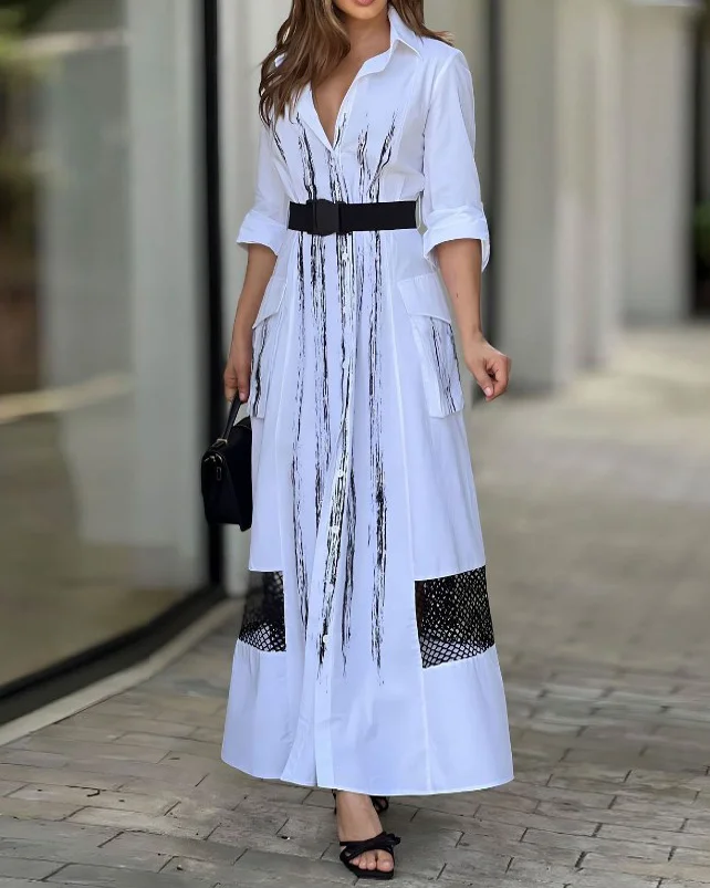 lapel print dress