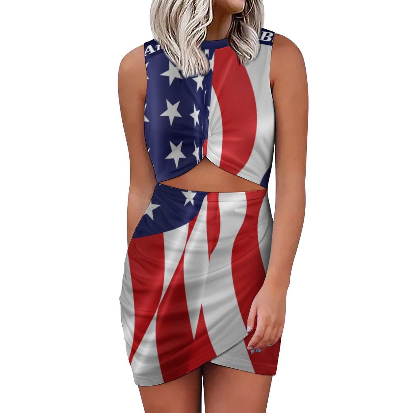 Women Dress American Flag Print 4th of July Cut Out Bodycon Party Club  S-3XL