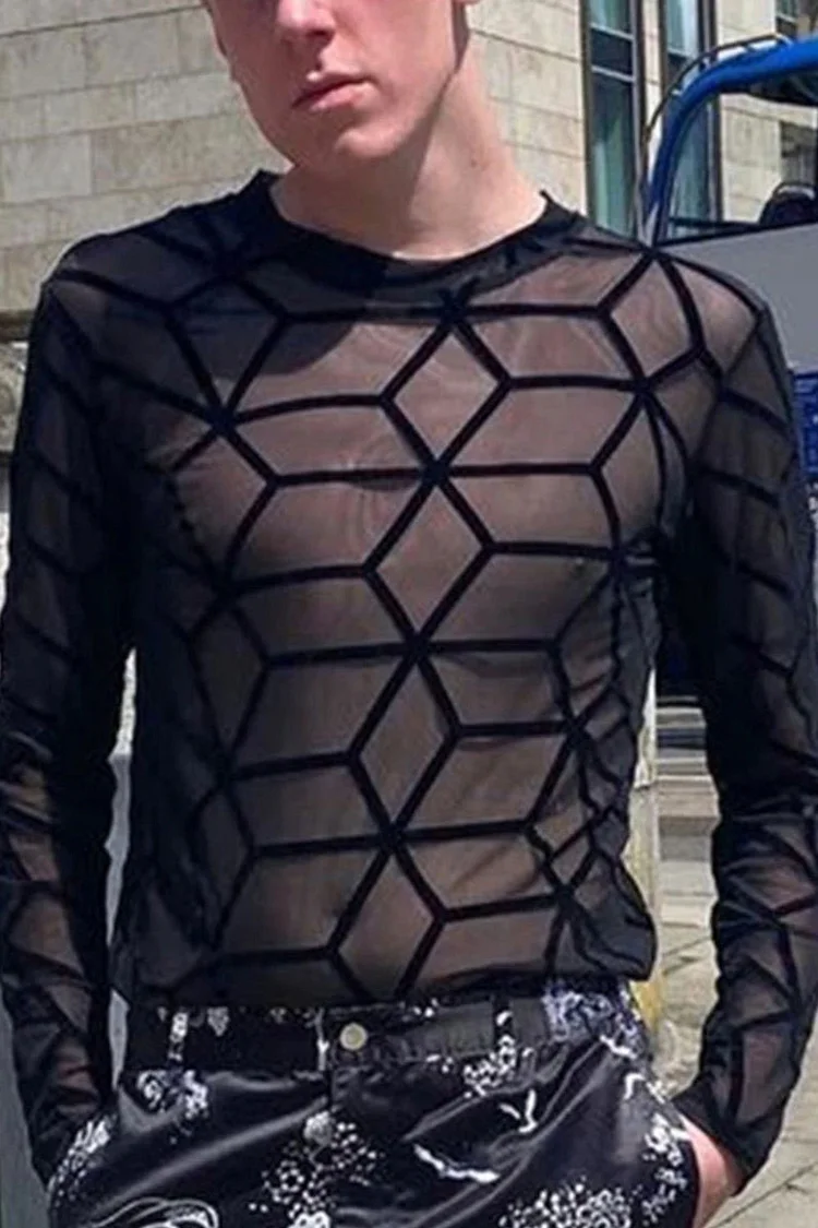 Gothic Black Party Mesh See-Through Spider Web Long Sleeve Blouse
