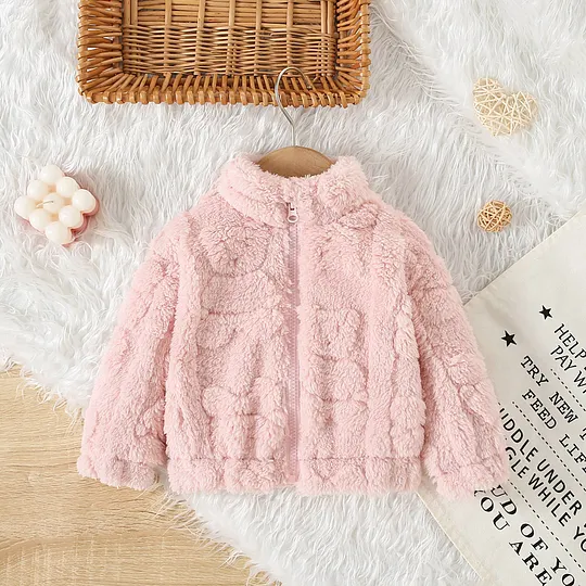 【6M-3Y】Girls Cute Cartoon Zip-Up Fuzzy Jacket