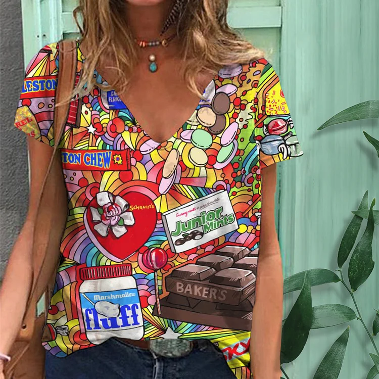 Hippie Art Print Casual Short Sleeve T-Shirt