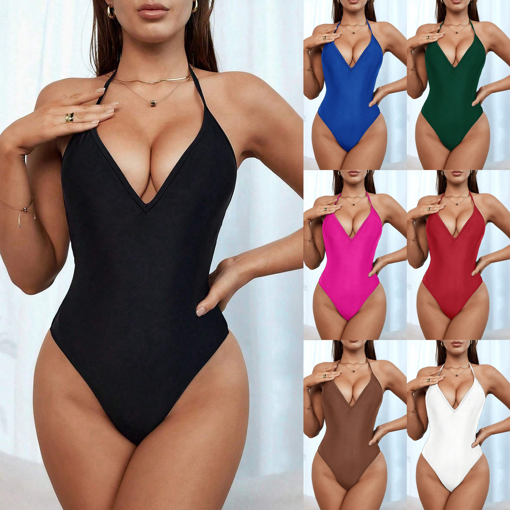 Churchf New Female Solid Hanging Neck Swimsuit Bikini Sexy Fashion