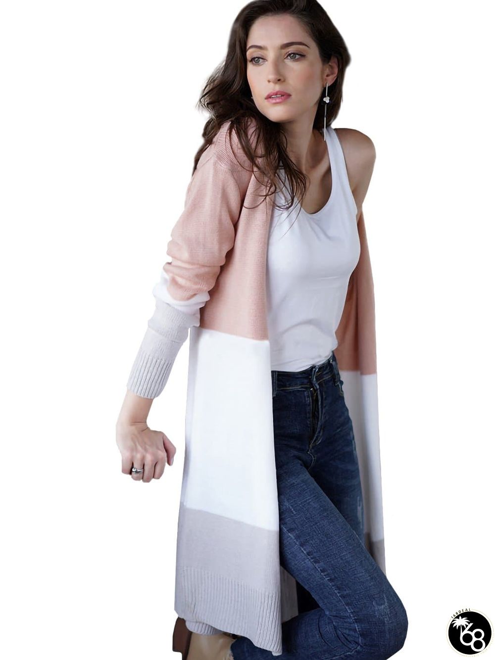 Long Sleeve Open Front Casual Knit Sweaters Coat Soft Outwear Striped Draped Kimono Cardigan | 168DEAL