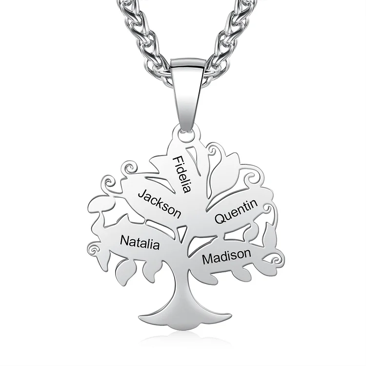 Personalized Tree Of Life Necklace Engraved 5 Names Men Necklace for Him