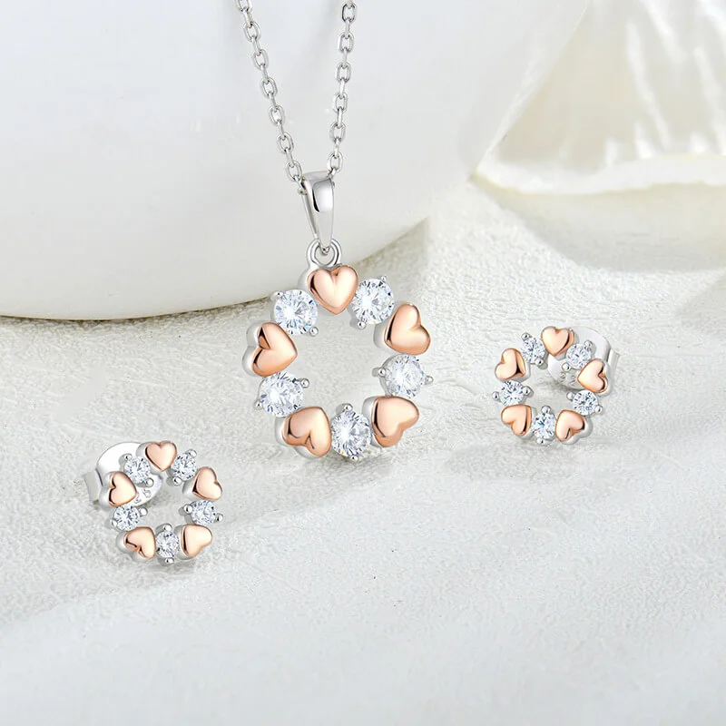 MeWaii® Sterling Silver Earring Rose Gold Heart-Shaped Zircon Earring Pendant Silver Jewelry S925 Sterling Silver Earring