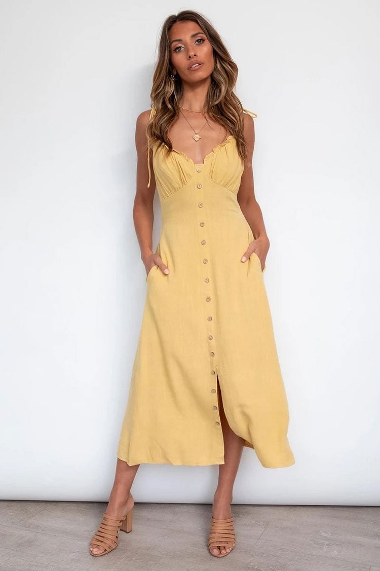 Sexy Backless Daffodil Spaghetti Strap Mid Dress - Shop Trendy Women's Clothing | LoverChic
