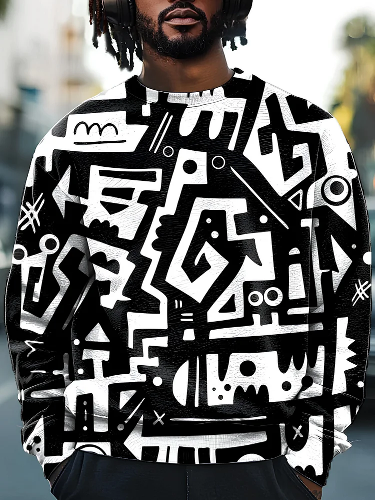 Men's Abstract Geometric Graffiti Art Print Casual Sweatshirt