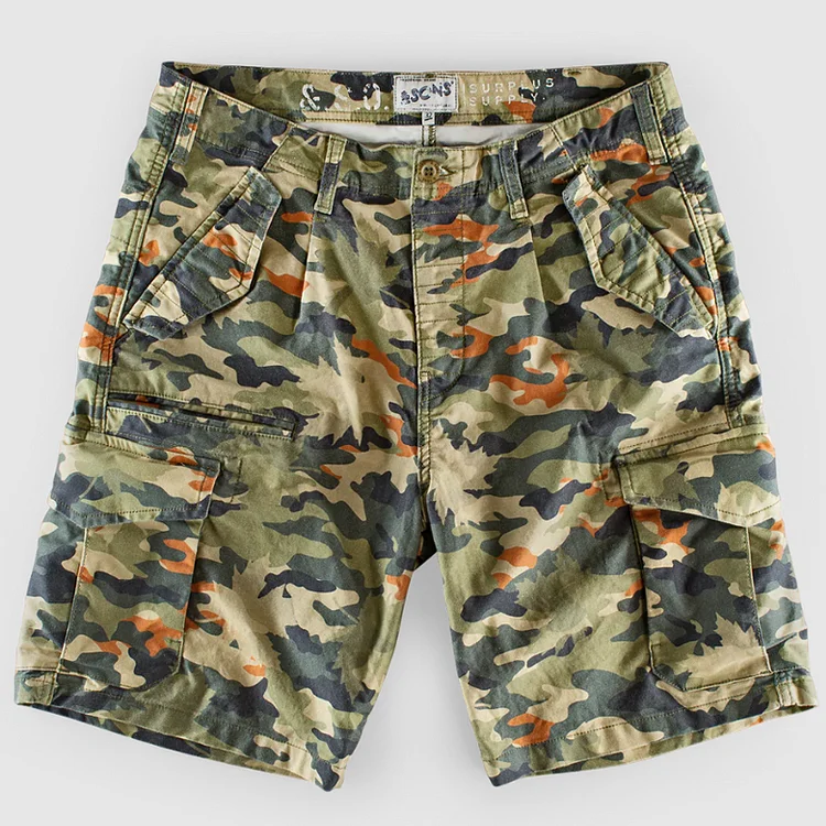 TIMSMEN Vintage 8.5oz. Carded Cotton Olive Green Camouflage Casual Shorts