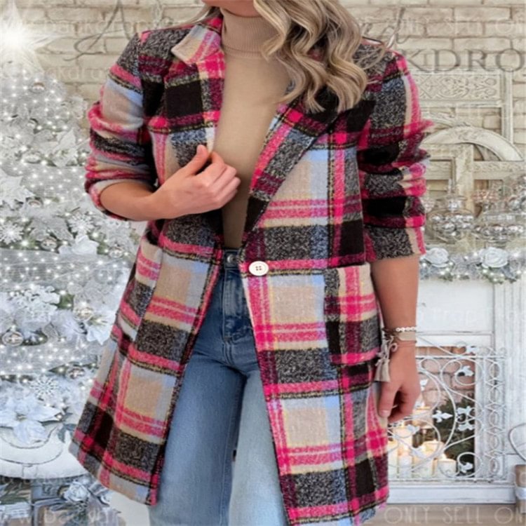 Comstylish Casual Contrast Plaid Coat