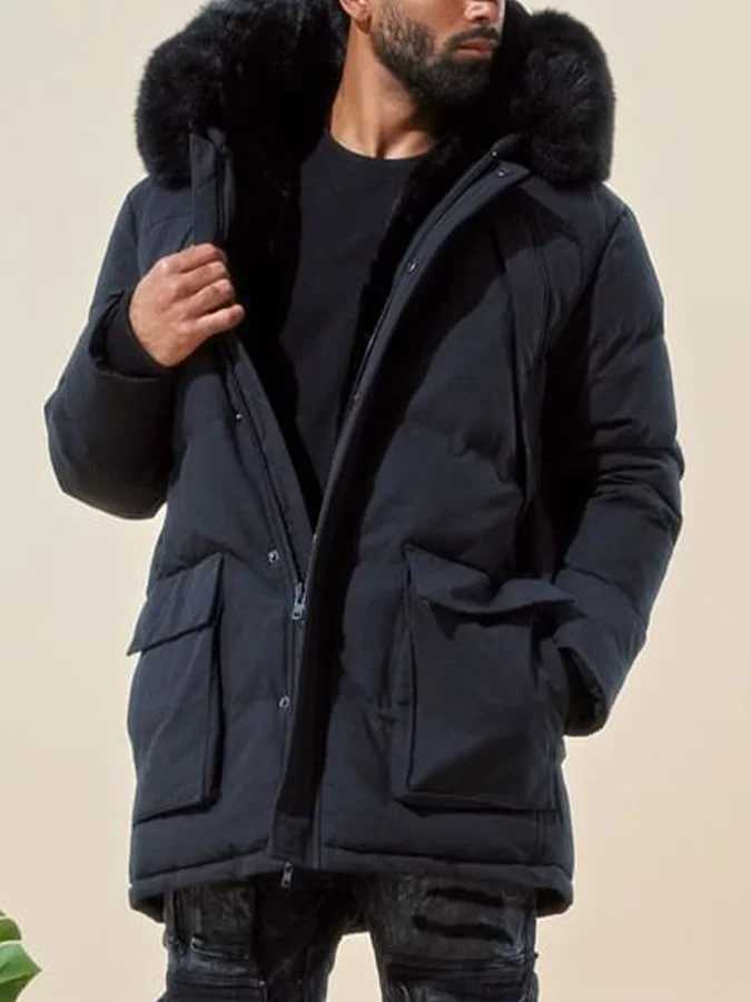 Men's Winter Plush Collar Zip Down Jacket