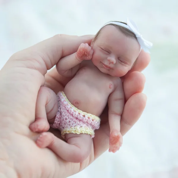 Miniature Doll Sleeping Full Body SiliconeReborn Baby Doll, 6 Inches Realistic Newborn Baby Boy or Girl Doll Named Baeddan By Dollreborns®