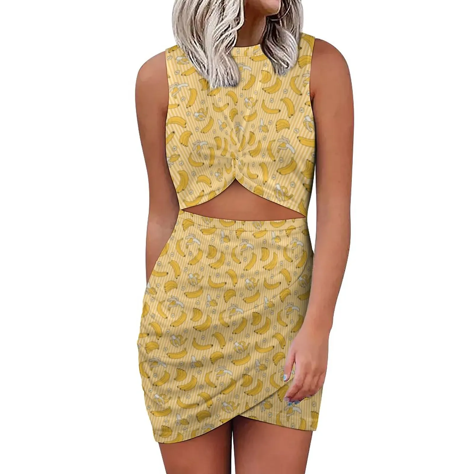 yellow bodycon tank dress Split Neck Tank Midi Bodycon Dress Yellow