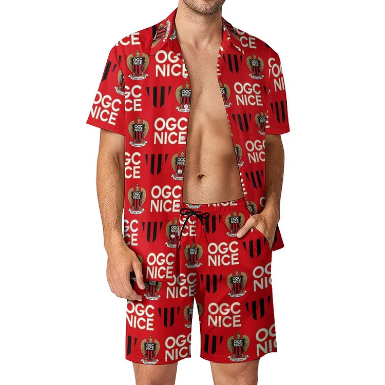 OGC Nice Costume De Plage À Manches Courtes Avec Poches Chemise Hawaïenne