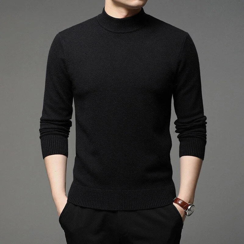 Black Friday Sales 2023 Autumn Winter Mens Pullover Sweaters Mock Neck Fashion Solid Color Thick And Warm Bottoming Shirt Male Brand Casual Sweater