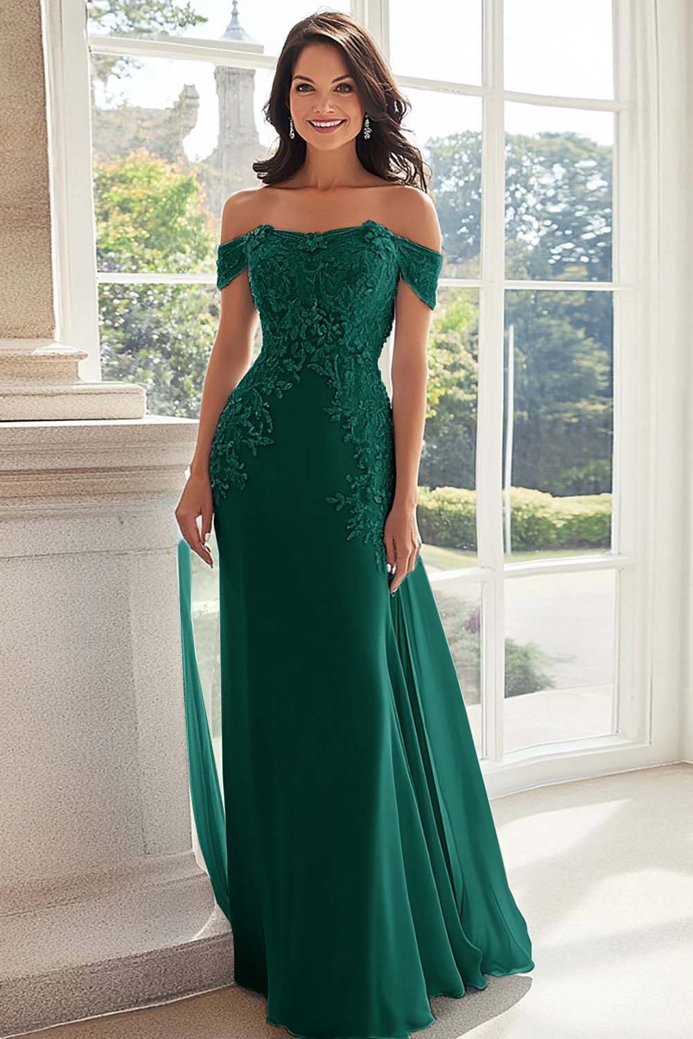Lussooy Elegant Sky Blue Embroidery Off the Shoulder Mother of The Bride Dress with Appliques