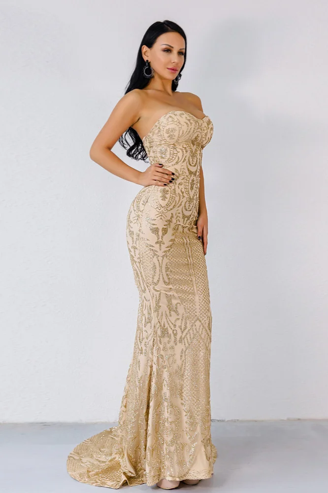 Bellasprom Luxurious Mermaid Long Prom Dress With Sequins Online Sweetheart