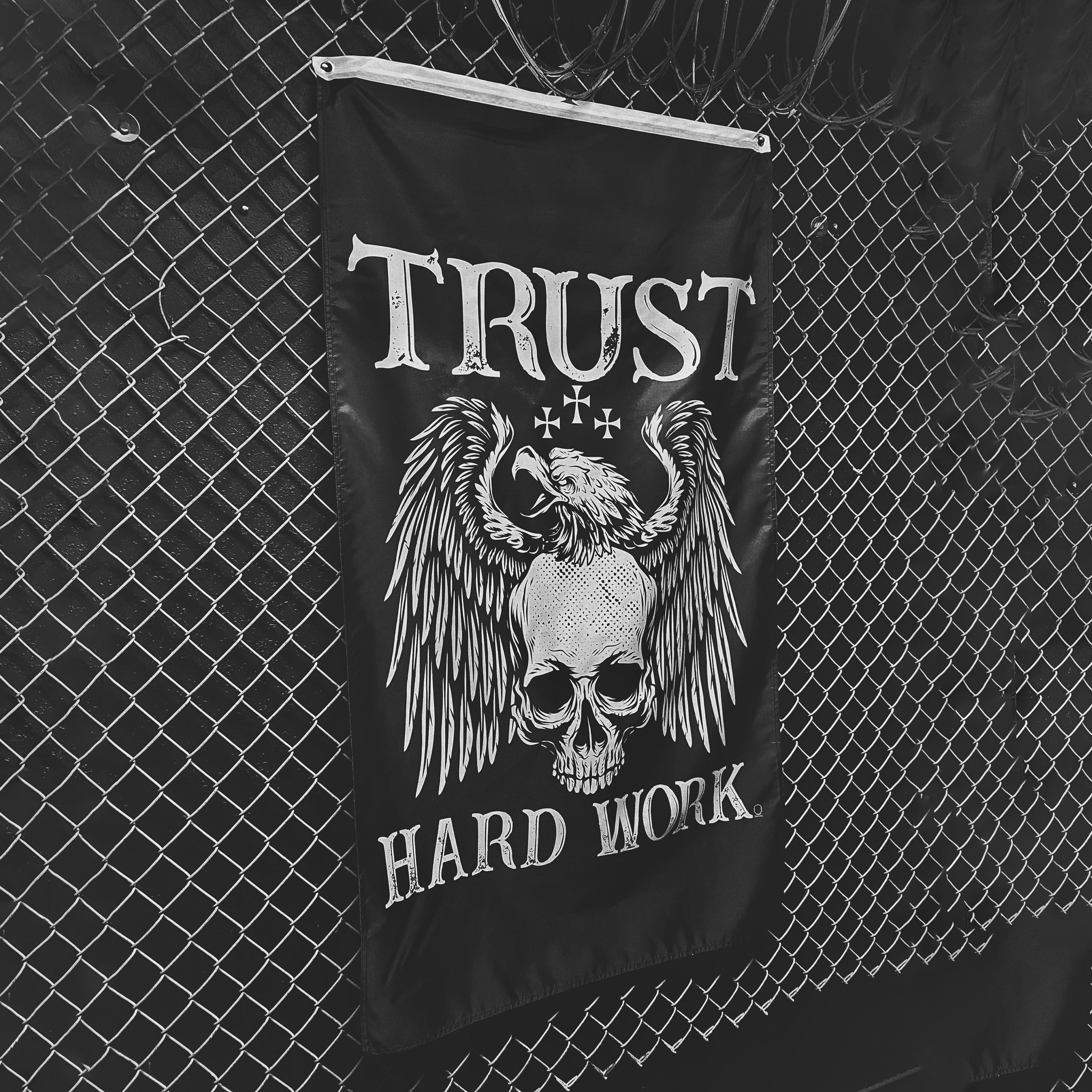 Livereid Trust Hard Work Eagle Skull Print Hanging Flag Home Decor - Livereid