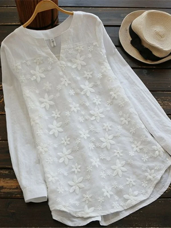 Floral Embroidered Notch Neck Tunic