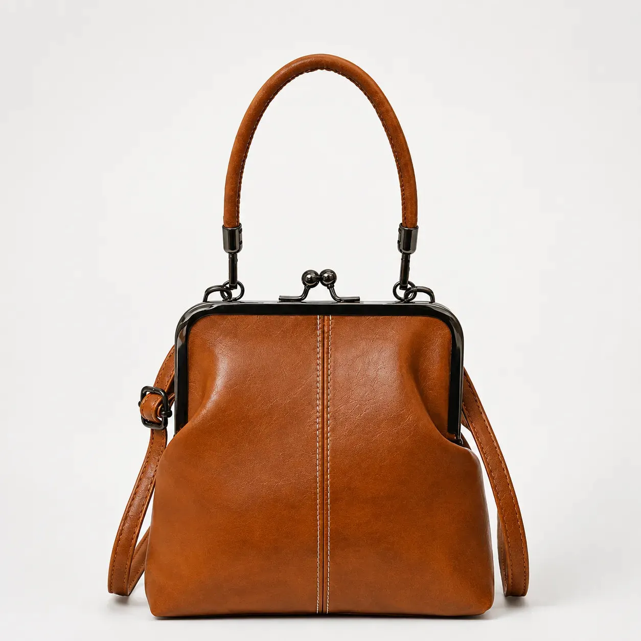 👜Retro-style clasp handbag with crossbody option