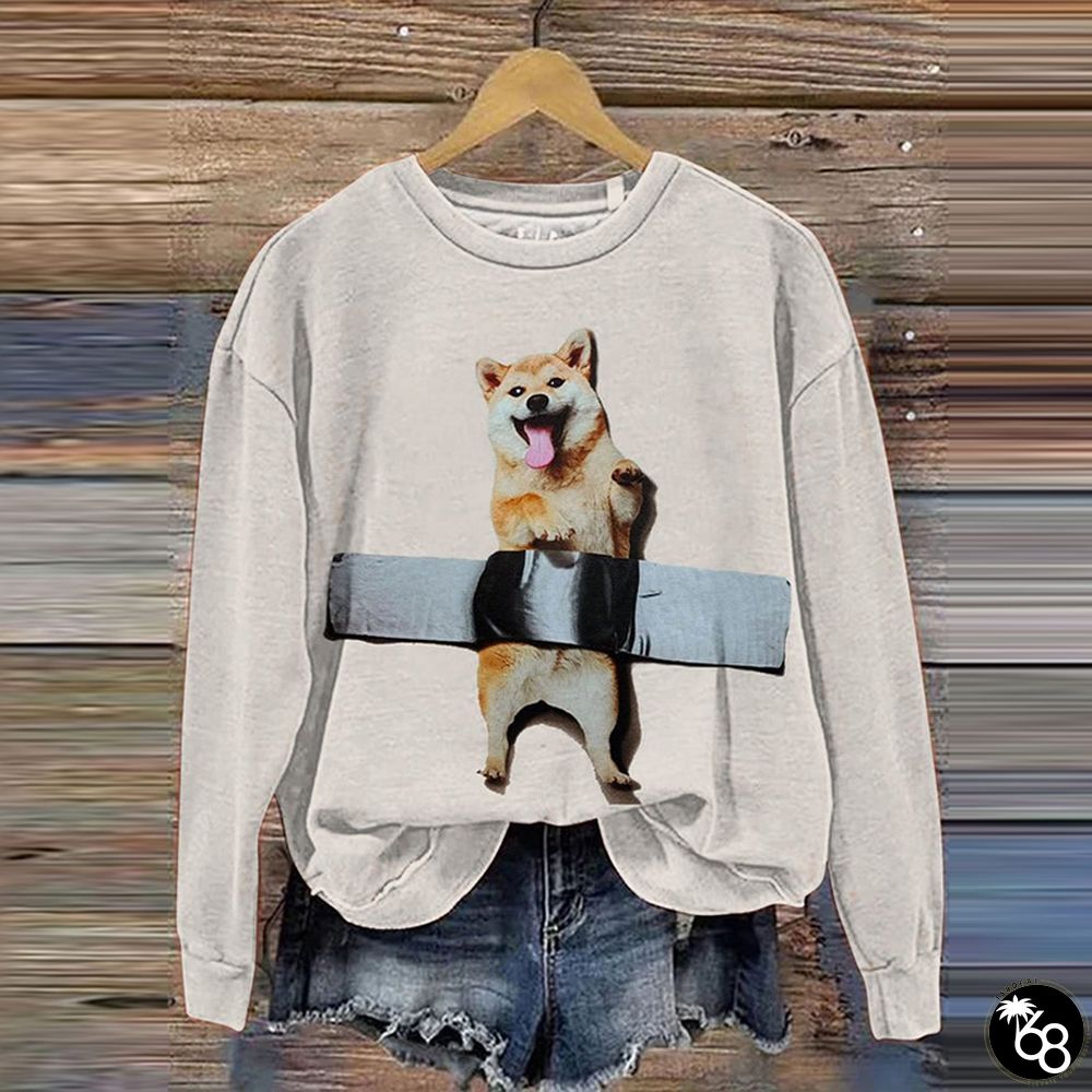 Cute Funny Taped Dog Art Print Pattern Casual Sweatshirt | 168DEAL