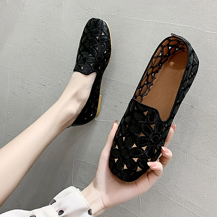 Spring and Summer New Casual Versatile Breathable Hollow Hole Loafers Flat Pumps VangoghDress