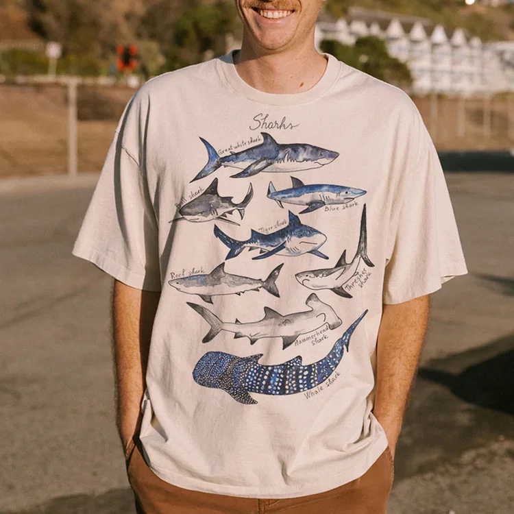 Summer Retro Surf Marine Life Printed Casual Tee 0d78
