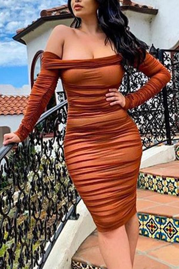 Sexy Off-the-shoulder Shirred Bodycon Dress - BlackFridayBuys