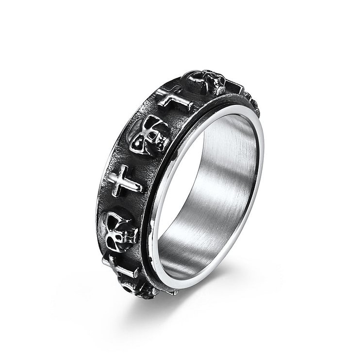 Skull Cross Titanium Rotatable Ring