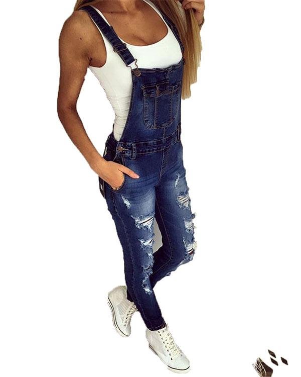 2020 Women's Casual Holiday Hollow Out Denim Jumpsuit - Chicaggo