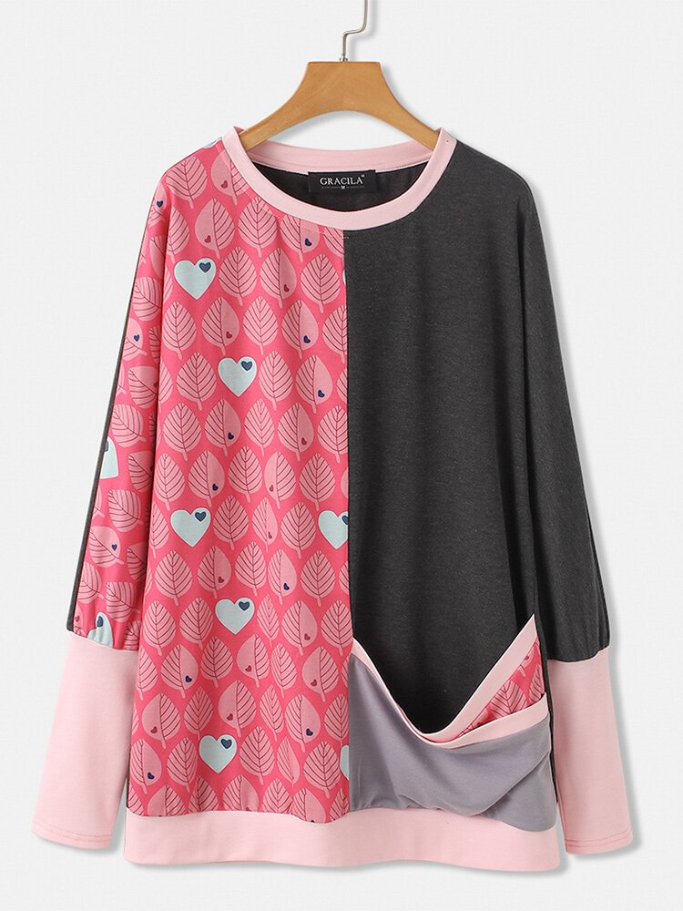 Cartoon Patchwork Printed O-neck Long Sleeve Sweatshirt For Women
