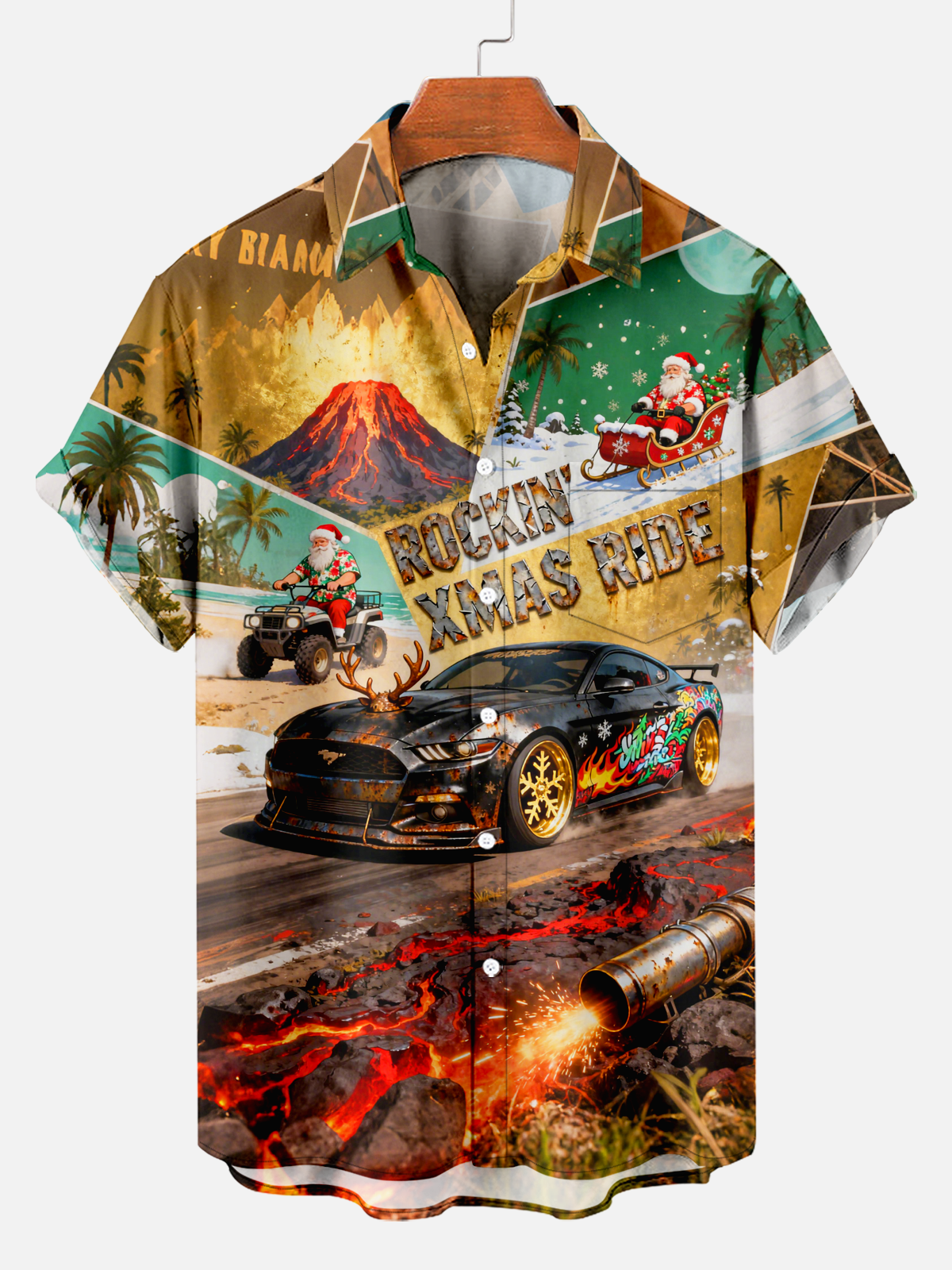 Christmas Hawaii travel poster pocket shirt PLUSCLOTHESMAN