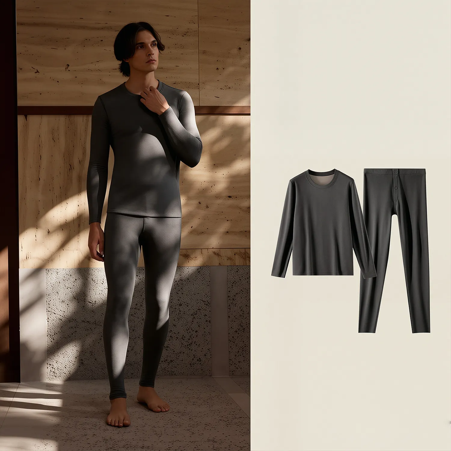 Men's Thermal Underwear Base Layer Set with Silk Cashmere Blend Inner Layer REAL SILK LIFE