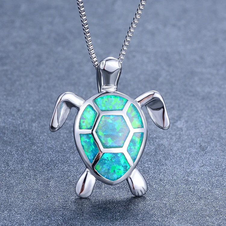  Boho Fire Opal Necklace with Large Turtle Pendant VangoghDress