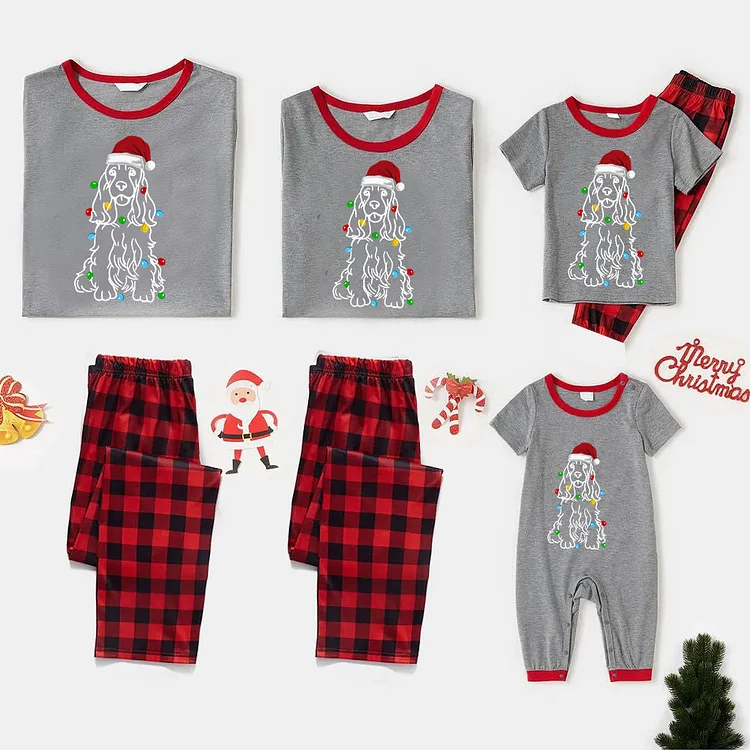 Christmas Dog Print Short Sleeve Family Matching Pajamas Sets