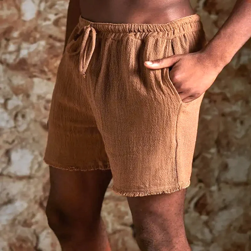 Men's Linen Elastic Waist Loose Shorts-inspireuse