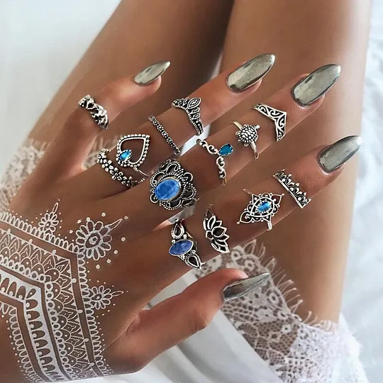 Bohemian Vintage Diamond Ring Set