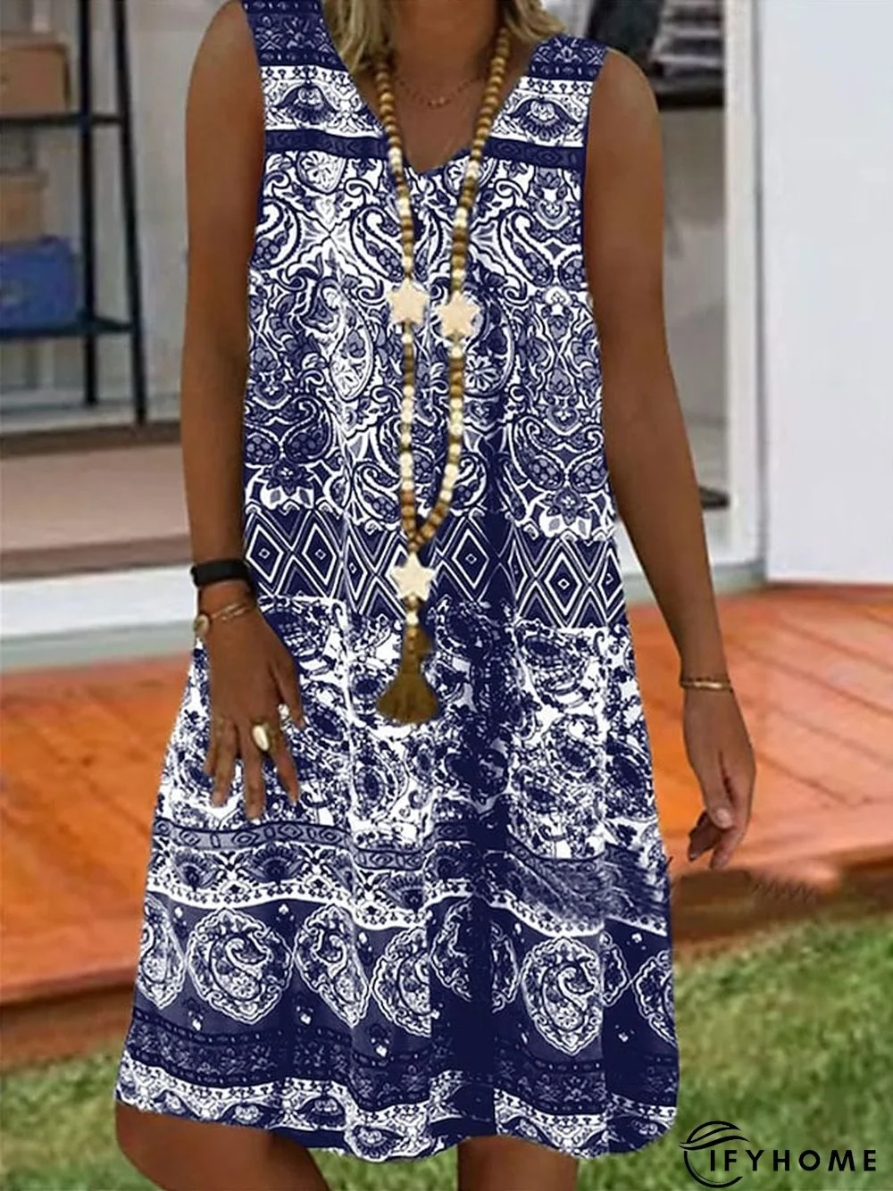 Women's Casual Dress Shift Dress Tank Dress Floral Print V Neck Midi Dress Active Fashion Outdoor Daily Sleeveless Regular Fit Wine Blue Sky Blue Spring Summer S M L XL XXL | IFYHOME