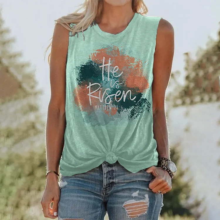 Easter He Is Risen Print Casual Tank Top