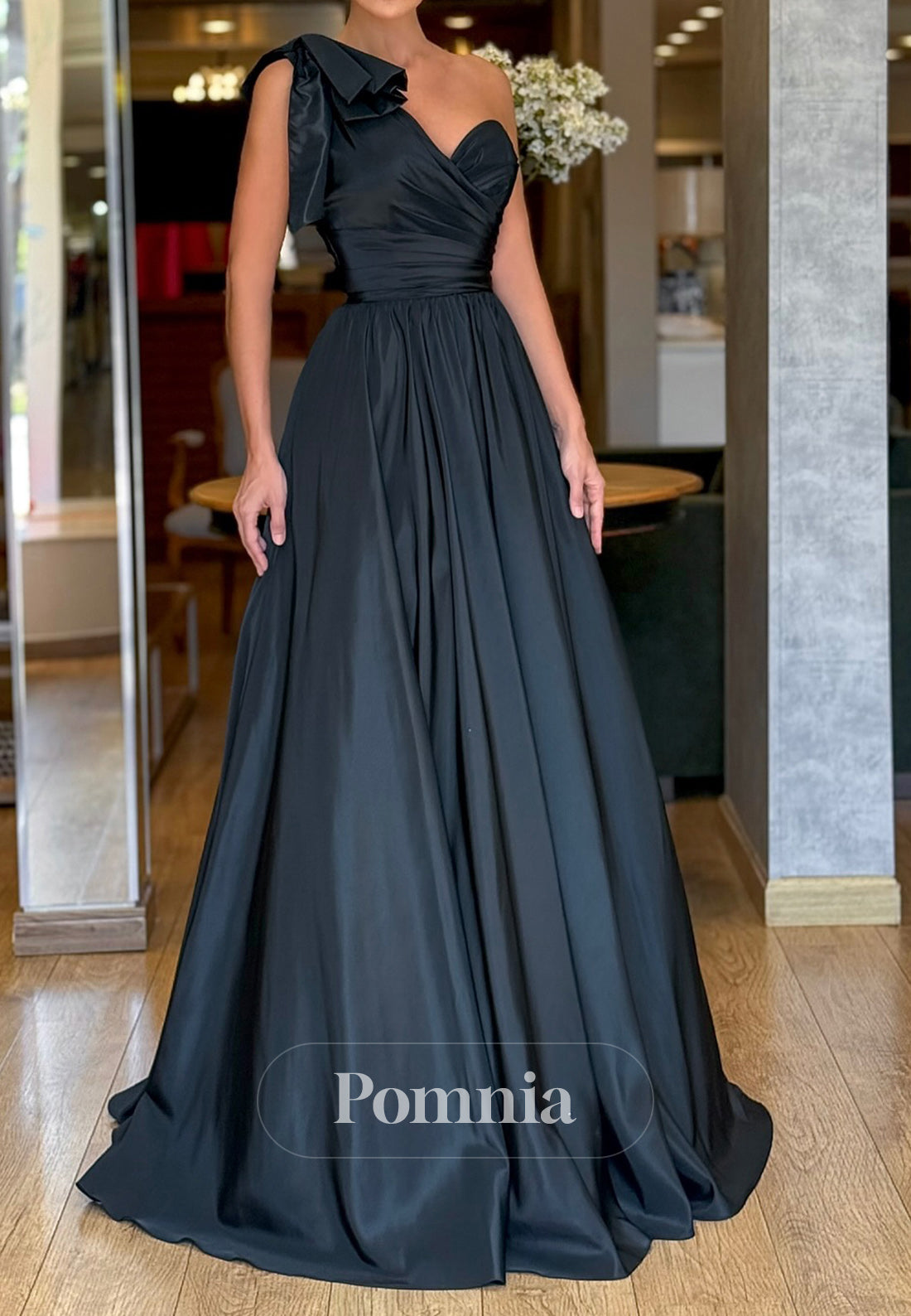 open lace back dress One Shoulder A-Line Long Sleeves Chiffon Mother of The Bride Dresses with High Split main image 1