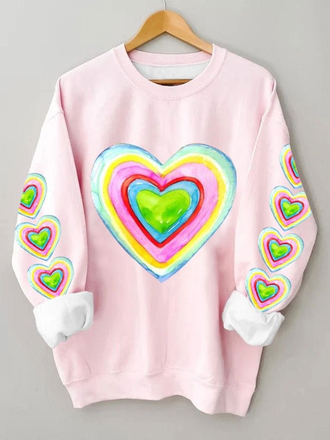 Women's Heart Print Sweatshirt socialshop