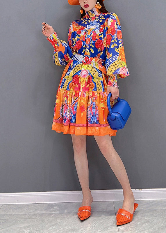 Boutique Polychrome Print Chiffon Dress Lantern Sleeve main image 0