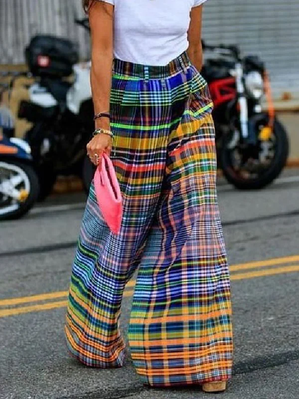 Stylish Selection Wide Leg Loose Checkerboard Printed Casual Pants Bottoms