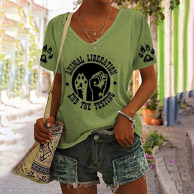 Comstylish Animal Liberation End The Testing Casual T-Shirt
